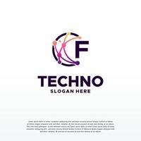 F initial Pixel technology logo designs concept vector, Network Internet Digital Wire logo vector