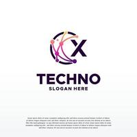 X  initial Pixel technology logo designs concept vector, Network Internet Digital Wire logo vector