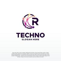 R initial Pixel technology logo designs concept vector, Network Internet Digital Wire logo vector