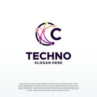 C initial Pixel technology logo designs concept vector, Network Internet Digital Wire logo vector