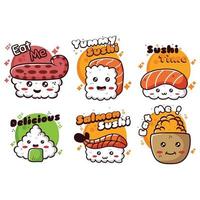 CUTE CARTOON ILLUSTRATION OF ASIAN SUSHI FOOD COLLECTION vector