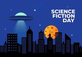 cartel de banner de fondo del día de la ciencia ficción celebrado el 2 de enero vector