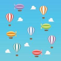aeronaves y globos aerostáticos volando en el cielo azul vector