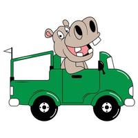 cute animal cartoon ride car vector