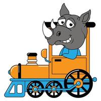 cute animal cartoon ride train vector