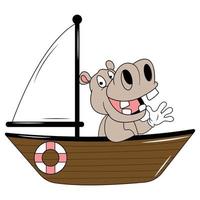 cute animal cartoon with boat vector