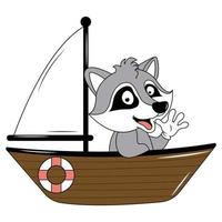 cute animal cartoon with boat vector