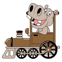 cute animal cartoon ride train vector