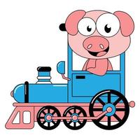 lindo animal de dibujos animados paseo en tren vector