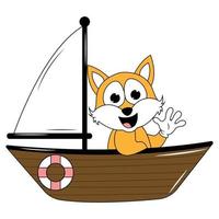 cute animal cartoon with boat vector