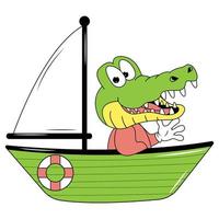 cute animal cartoon with boat vector