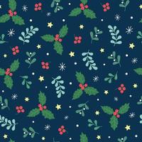 Seamless Christmas pattern with hand drawn decoration elements, holly, snowflakes, mistletoe. Ideal for backgrounds, wrapping paper, scrapbooking, decoration for greeting cards, invitations. vector