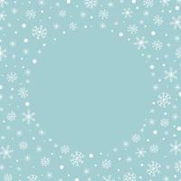 Abstract Christmas background with a round frame of white snowflakes, snow and a space to copy in the center. Vector illustration.