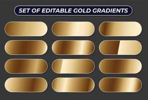 Set of metal gold gradient backgrounds, steel, iron, aluminum, tin, bronze, chrome colorful textures vector illustrations.