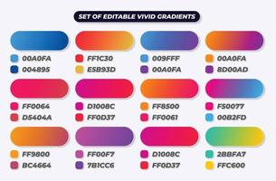 Set of vivid gradients, Vibrant colors and modern gradients with RGB HEX isolated vector template, Colorful vector modern fresh gradient backgrounds, Autumn colors