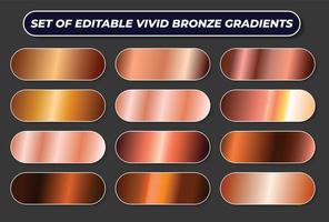 Set of bronze gradient texture backgrounds, Metallic gradient colours for cover, frame, ribbon, banner, coin, label, flyer card poster vector