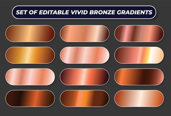 Set of bronze gradient texture backgrounds, Metallic gradient colours for cover, frame, ribbon, banner, coin, label, flyer card poster