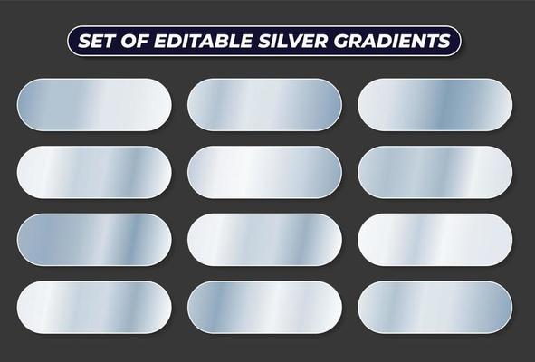 Set of silver gradient texture backgrounds, Metallic silver texture for frame, ribbon, coin, medal