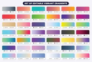 Vibrant gradient color square set with RGB HEX codes vector