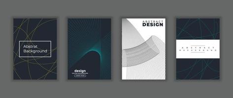 Set of abstract book covers with curved wavy lines vector