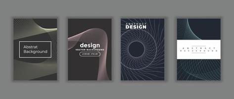Dark covers collection with creative wavy lines, Abstract background design vector