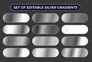 Collection of silver chrome metallic gradient backgrounds, Realistic silver texture for frame, ribbon, coin vector