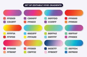 conjunto de botones holográficos de gradiente cuadrado, neón multicolor abstracto vibrante vectorial, púrpura, azul, gradientes de paleta, gradientes vívidos vector