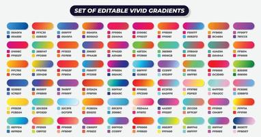 Gradient swatches set, Vibrant gradients collection with  RGB HEX codes suitable for graphic design, covers, calendar, web design, wallpaper, backgrounds vector
