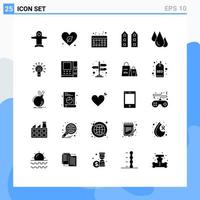 Group of 25 Solid Glyphs Signs and Symbols for experiment store calendar shops house Editable Vector Design Elements
