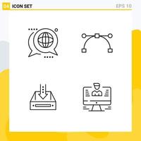 Set of 4 Modern UI Icons Symbols Signs for communication box global bezier document Editable Vector Design Elements