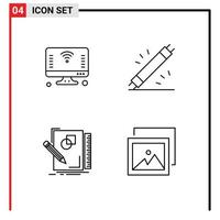 Mobile Interface Line Set of 4 Pictograms of computer hardware things electric sketching Editable Vector Design Elements