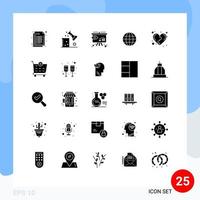 25 Universal Solid Glyphs Set for Web and Mobile Applications ineternet globe science of matter world insight Editable Vector Design Elements