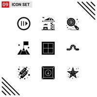 Set of 9 Commercial Solid Glyphs pack for home user research mountain flag Editable Vector Design Elements