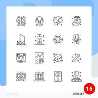 Group of 16 Modern Outlines Set for invest hold duplicate hand cloud Editable Vector Design Elements