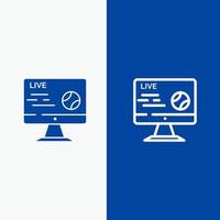 Football Live Soccer Sport Stream Line and Glyph Solid icon Blue banner Line and Glyph Solid icon Blue banner vector