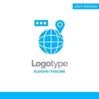 World Map Navigation Location Blue Solid Logo Template Place for Tagline vector