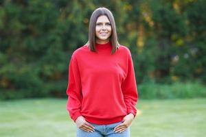 Young woman in red blouse photo