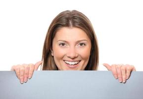 Young woman holding a banner photo