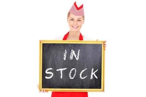 Woman with an in stock board photo