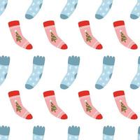 Seamless Christmas pattern with xmas socks. Happy New Year and Merry Xmas background. Winter holidays texture. Vector design for winter holidays.