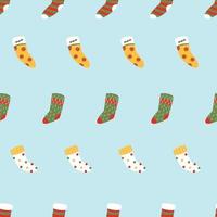 Seamless Christmas pattern with xmas socks. Happy New Year and Merry Xmas background. Winter holidays texture. Vector design for winter holidays.