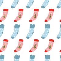 Seamless Christmas pattern with xmas socks. Happy New Year and Merry Xmas background. Winter holidays texture. Vector design for winter holidays.