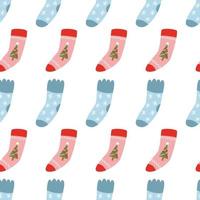 Seamless Christmas pattern with xmas socks. Happy New Year and Merry Xmas background. Winter holidays texture. Vector design for winter holidays.