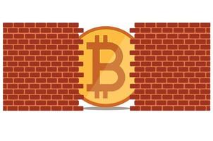 Bitcoin icon behind a red wall vector