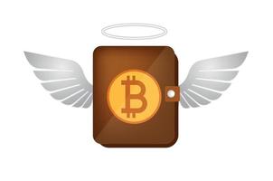 billetera bitcoin volando con alas y halo vector