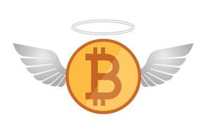 Bitcoin icon with wings and halo vector