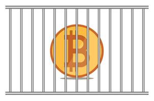 Bitcoin icon behind bars in prison vector