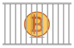 Bitcoin icon behind bars in prison vector