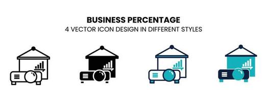 Business percentage icon in outline, thin line, solid, filled and flat style. Vector illustration of two colored and black business percentage vector icons designs can be used for mobile, ui, web