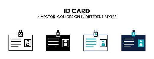 icono de tarjeta de identificación en contorno, línea delgada, estilo sólido, relleno y plano. la ilustración vectorial de dos iconos vectoriales de tarjeta de identificación en color y negro se puede utilizar para móviles, ui, web vector